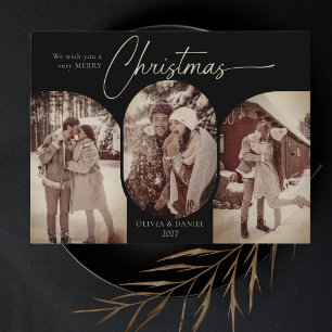 Simple arches shape 3 photo black christmas holiday postcard