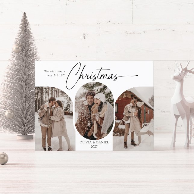 Simple arches shape 3 photo christmas holiday postcard (Creator Uploaded)