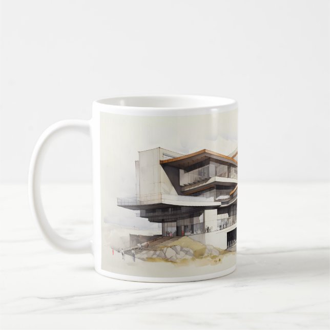 Simple Architectural Drawing Of A Concept Building Coffee Mug (Left)