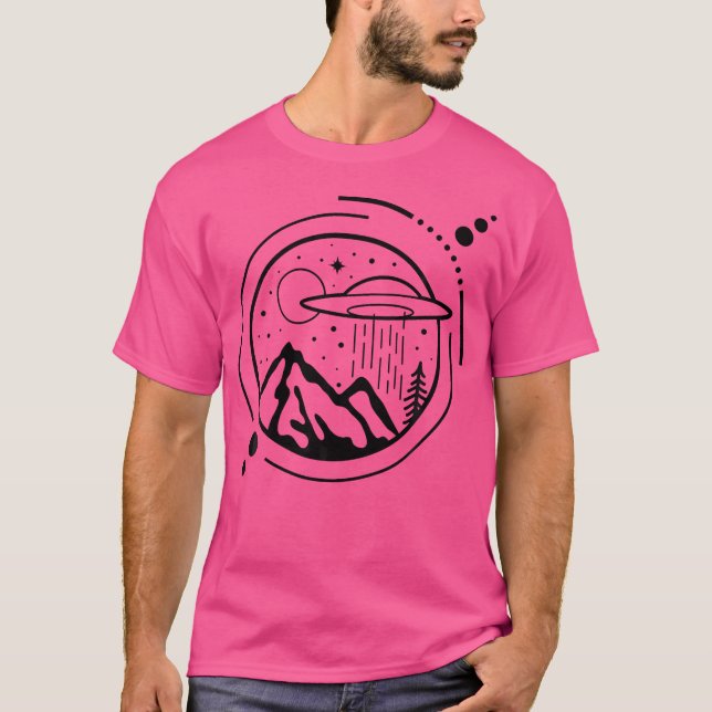 Simple Area 51 Minimal Ufo Tattoo Line Art Graphic T-Shirt (Front)