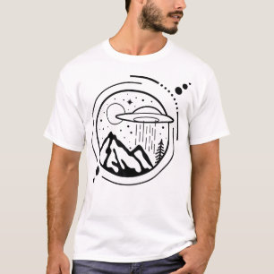 Simple Area 51 Minimal Ufo Tattoo Line Art Graphic T-Shirt