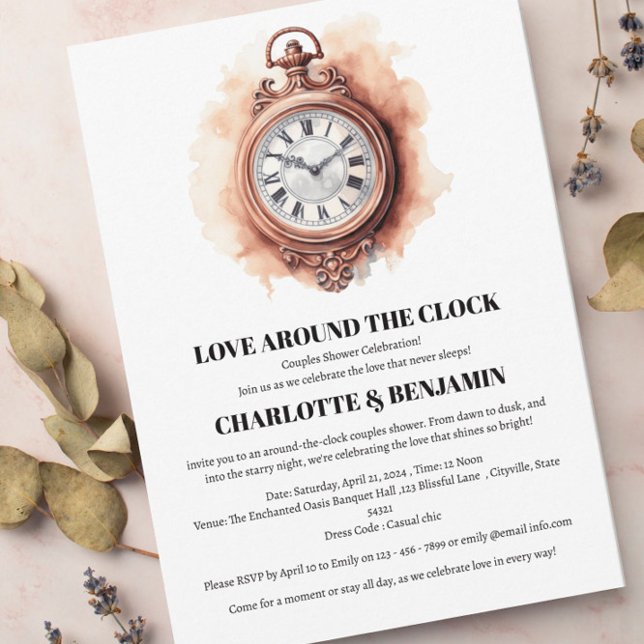Simple Around The Clock Couples Shower  Invitation (Creator Uploaded)