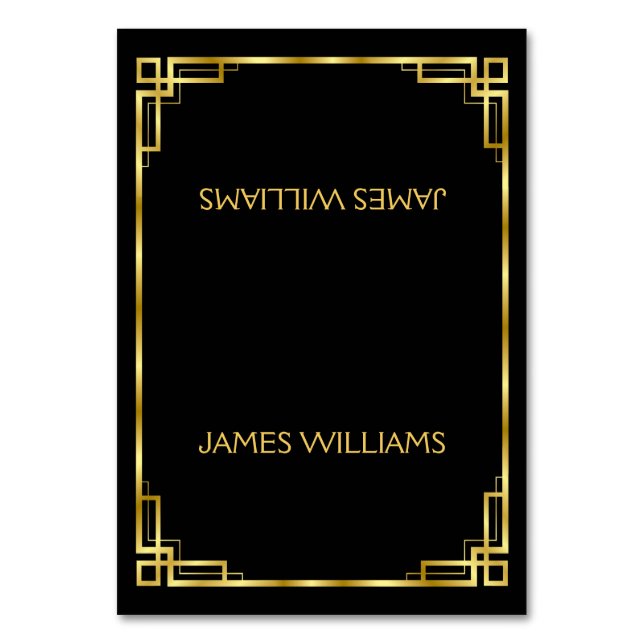 Simple Art Deco Black And Gold Place Card (Front)