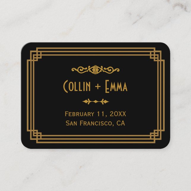 Simple Art Deco Black Wedding Place Cards (Front)