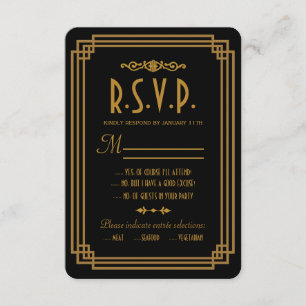 Simple Art Deco Black Wedding Response Cards