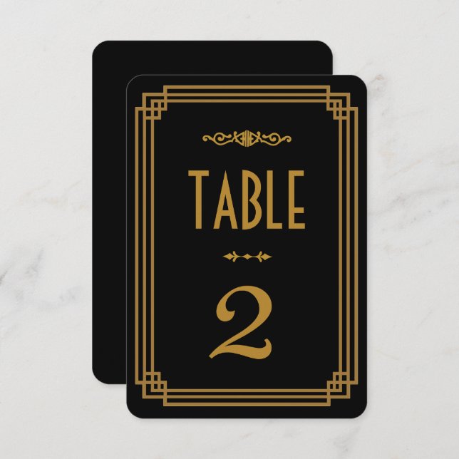 Simple Art Deco Black Wedding Table Numbers (Front/Back)