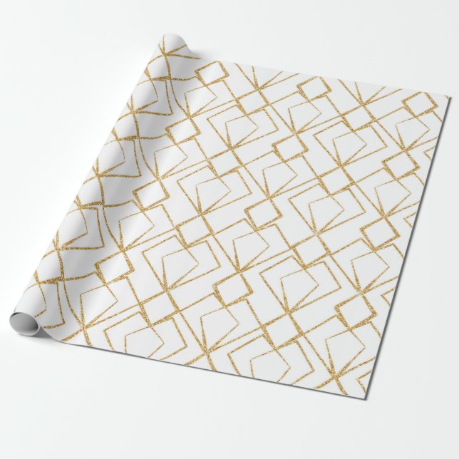 Simple Art Deco Gold Heart Pattern Wrapping Paper (Unrolled)