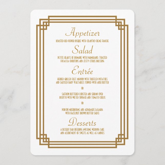 Simple Art Deco White Wedding Menu (Front)