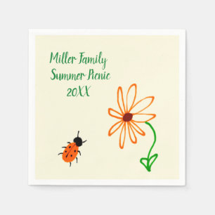 Simple Art Orange Flower and Bug Family Reunion Napkin