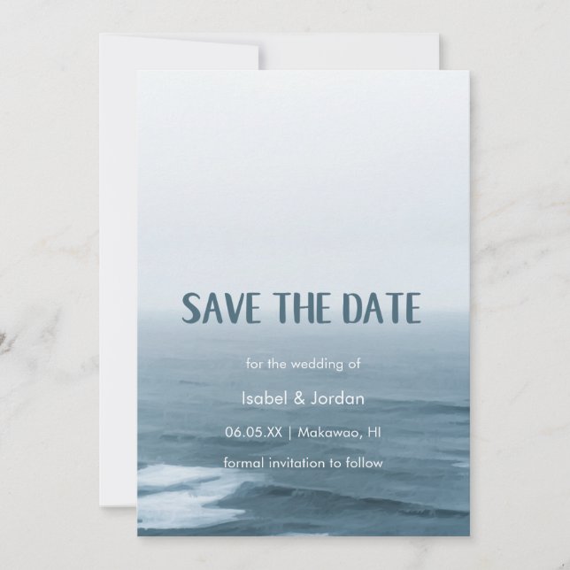 Simple Art Waves Beach Wedding Save the Date (Front)