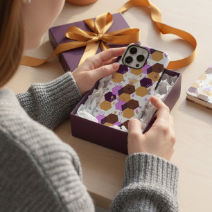 Simple artistic purple and gold geometric pattern iPhone 16 pro max case