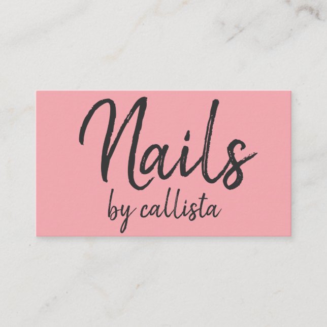 Simple Artsy Black Pink Typography Nail Tech Business Card (Front)