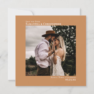 Simple Artsy Minimal Photo Golden Tan Wedding Save The Date
