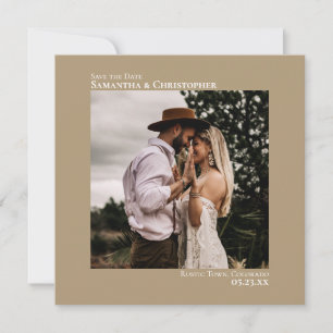 Simple Artsy Minimal Photo Mocha Tan Wedding Save The Date