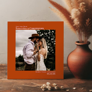 Simple Artsy Minimal Photo Rust Orange Wedding Save The Date