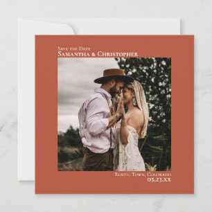 Simple Artsy Minimal Photo Terracotta Wedding Save The Date