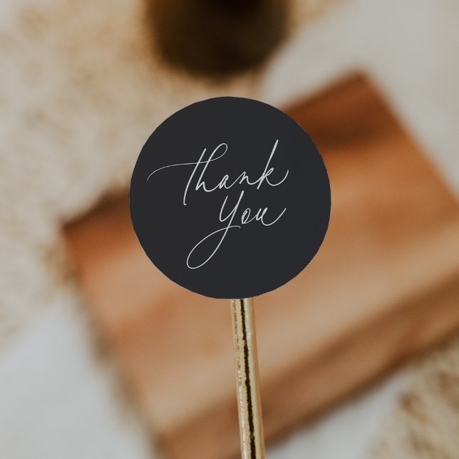 Simple Ash Black Calligraphy Script Thank You Classic Round Sticker (Creator Uploaded)