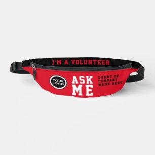 Simple Ask Me Red White Volunteer Event Logo Typo Bum Bags