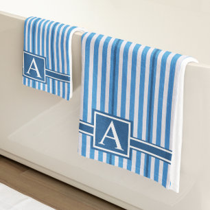 Simple Asst Sizes Blue and White Stripes Bath Towel Set