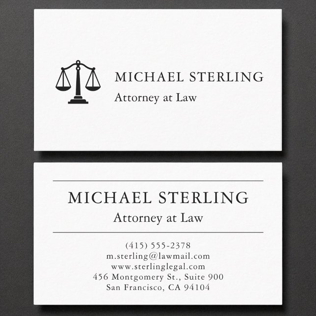 Simple Attorney at Law Elegant White Black Business Card (Creator Uploaded)