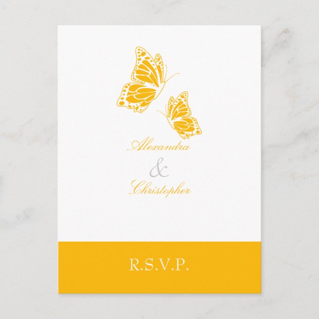 Simple Aurora Yellow Butterfly RSVP 2 Invitation Postcard (Front)