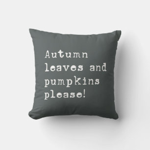 Simple Autumn Leaves and Pumpkins Type Grey Cushion