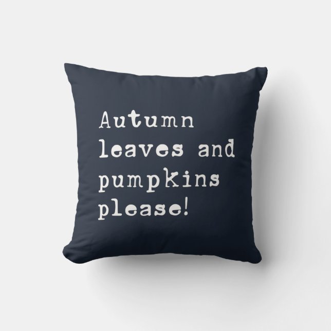Simple Autumn Leaves and Pumpkins Type Navy Cushion (Front)