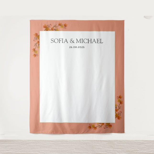 Simple Autumn Pink Wedding Photo Booth Backdrop Tapestry (Front)