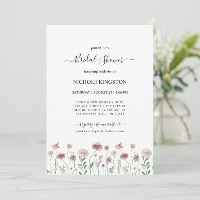 Simple Autumn Wildflower Border Bridal Shower  Invitation (Standing Front)