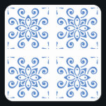 Simple Azulejo Square Sticker<br><div class="desc">This contemporary blue & white azulejo (Portuguese tile) sticker is sure to brighten your day!

Note: best shape options are the square & circle.</div>