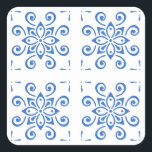 Simple Azulejo Square Sticker<br><div class="desc">This contemporary blue & white azulejo (Portuguese tile) sticker is sure to brighten your day!
Note: best shape options are the square & circle.</div>