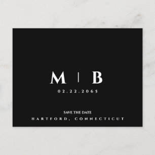 Simple B/W Monogram Wedding Save the Date Postcard