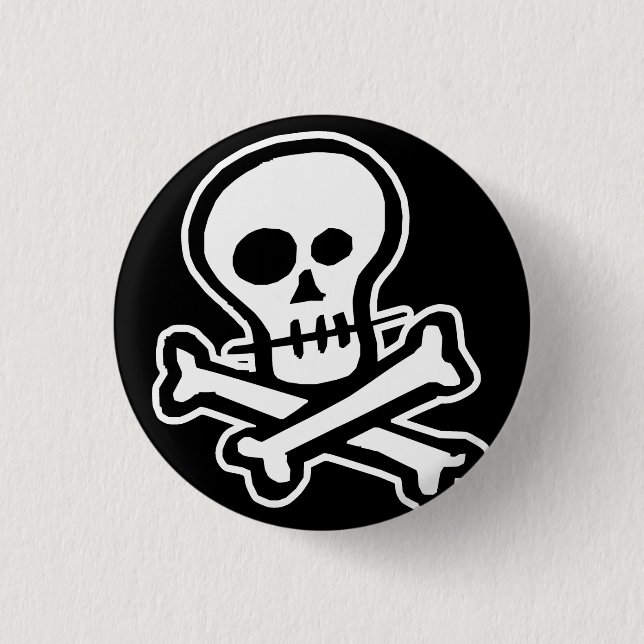 Simple B&W Skull & Crossbones 3 Cm Round Badge (Front)