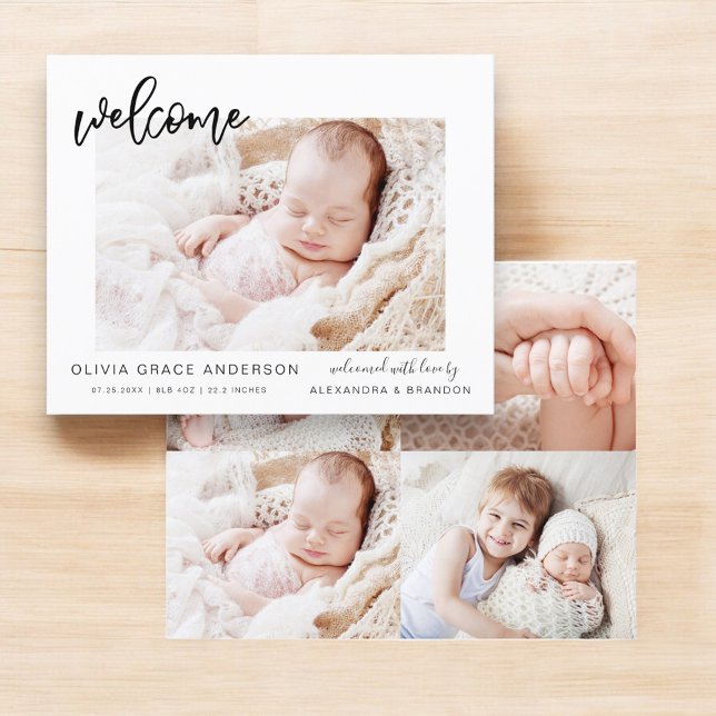 Simple Baby Announcement Elegant Photo Collage Postcard (Creator Uploaded)