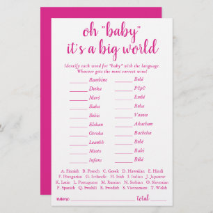 Simple Baby Around the World Hot Pink Quiz Card