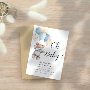 Simple Baby Bear Ballons Baby Shower Invitation