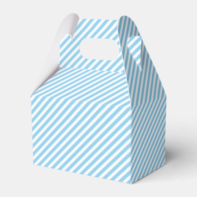 Simple Baby Blue And White Diagonal Stripe Pattern Favour Box (Front Side)