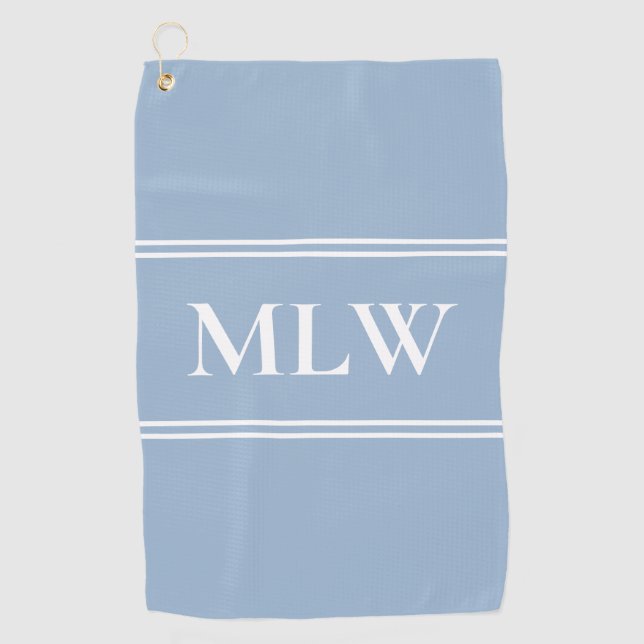 Simple Baby Blue and White Monogram Template Golf Towel (Front)