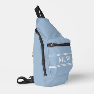 Simple Baby Blue and White Monogram Template Sling Bag