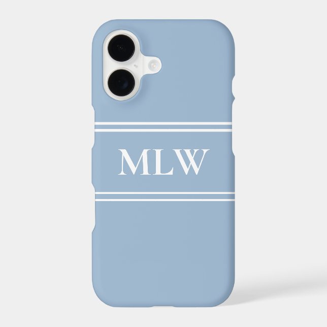 Simple Baby Blue and White Monogrammed  iPhone Case (Back)
