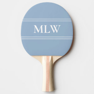 Simple Baby Blue and White Monogrammed Ping Pong Paddle