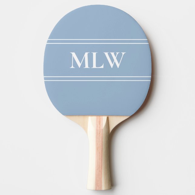 Simple Baby Blue and White Monogrammed Ping Pong Paddle (Front)