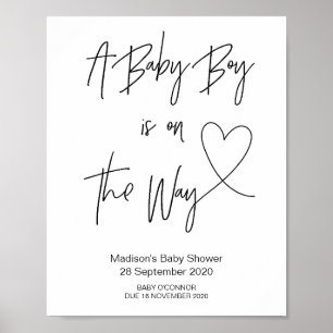 Simple Baby Boy Baby Shower Sign with Heart