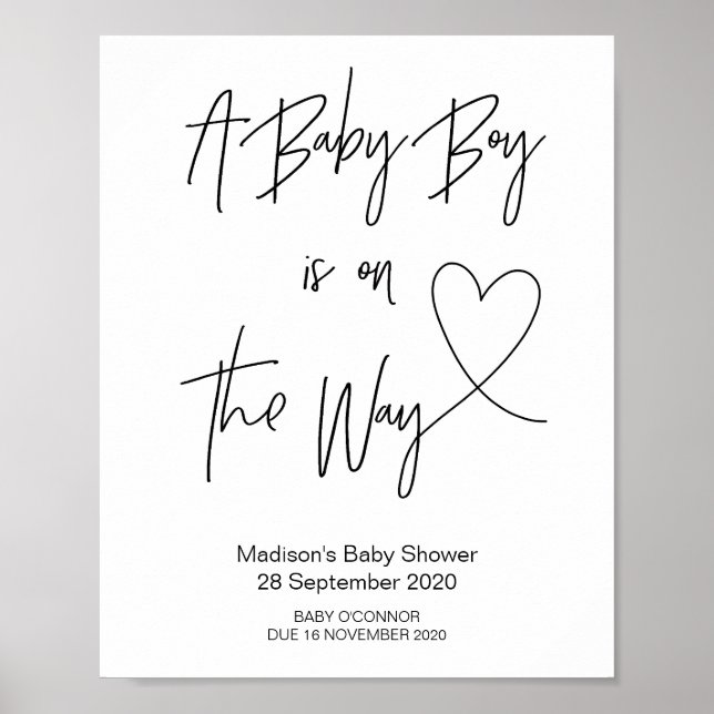 Simple Baby Boy Baby Shower Sign with Heart (Front)