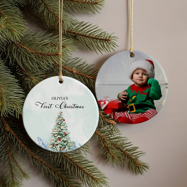  Simple Baby First Christmas Photo Ceramic Tree Decoration (Simple Baby First Christmas Photo Ceramic Ceramic Ornament)