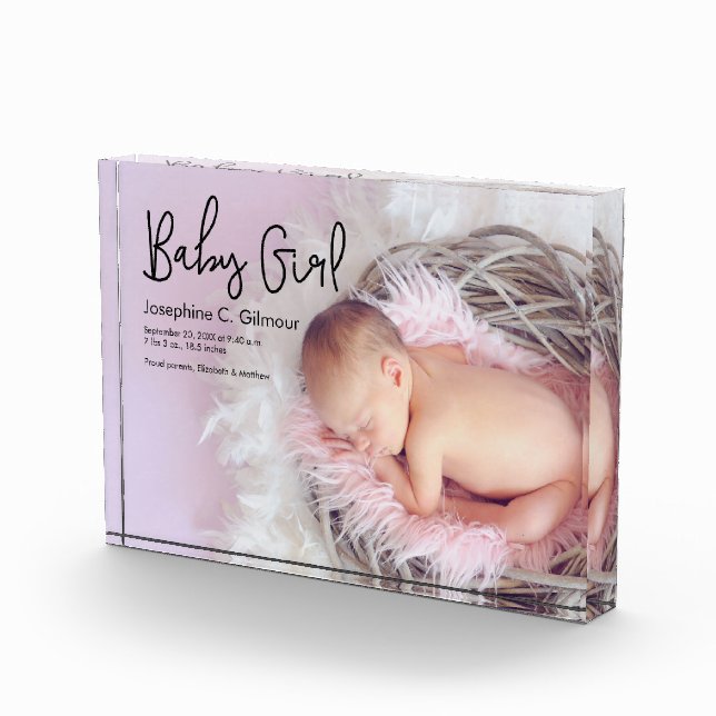 Simple Baby Girl announcement Modern Script Photo Block (Right)