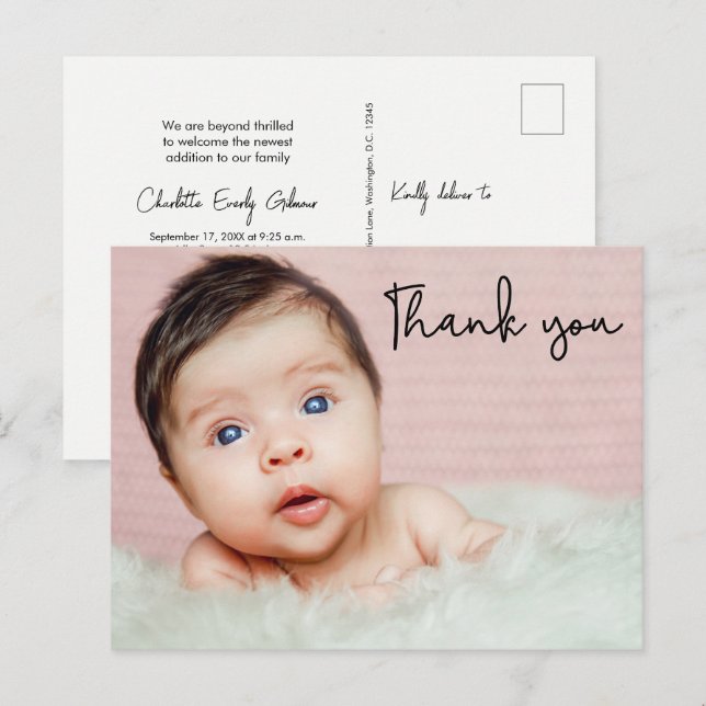 Simple Baby Girl Shower Birth announcement Photo Postcard (Front/Back)