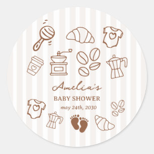 Simple Baby Is Brewing Doodle Coffee Baby Shower Classic Round Sticker