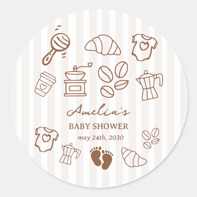 Simple Baby Is Brewing Doodle Coffee Baby Shower Classic Round Sticker (Front)