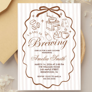 Simple Baby Is Brewing Doodle Coffee Baby Shower I Invitation